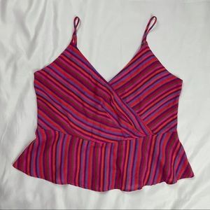 Striped V-Neck Peplum Crop Top Blouse